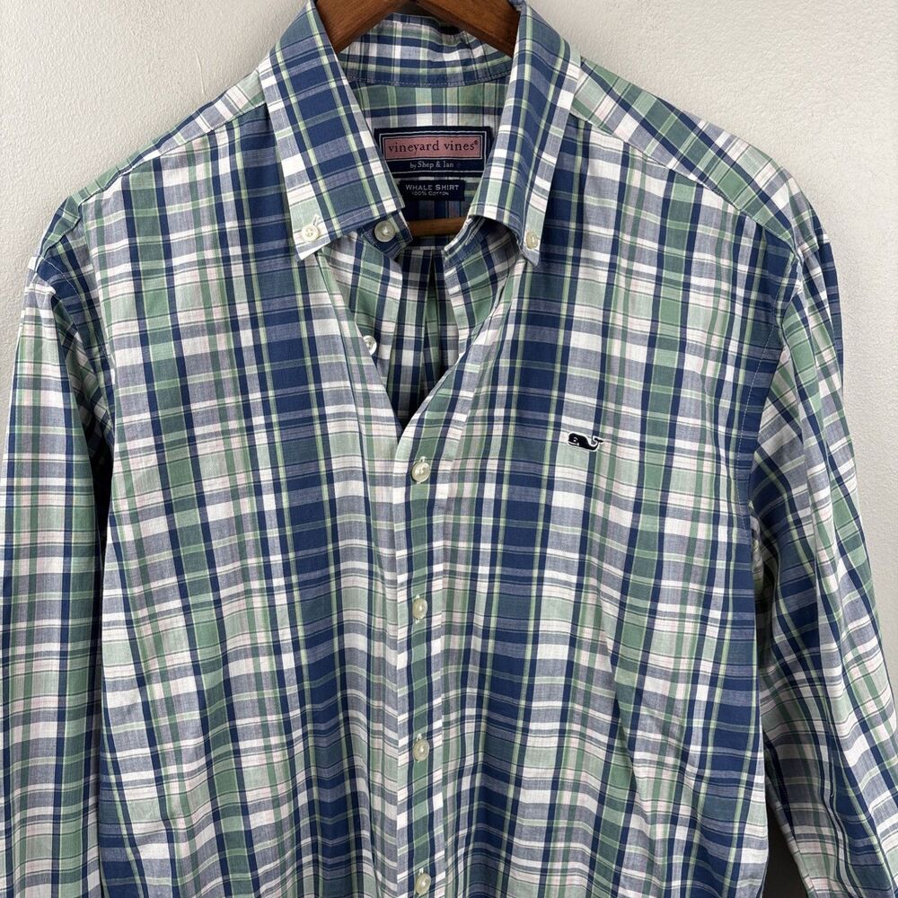 Vineyard Vines Men’s Small Whale Shirt blue Plaid Cotton 1W0134 2013 Style Work